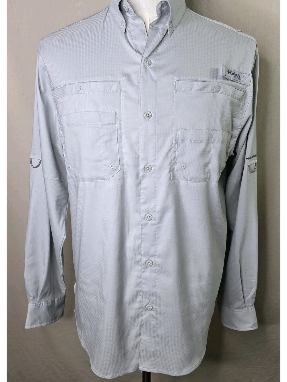 Columbia PFG Mens S Tamiami II Long Sleeve Fishing Shirt Light Gray UV UPF NWOT